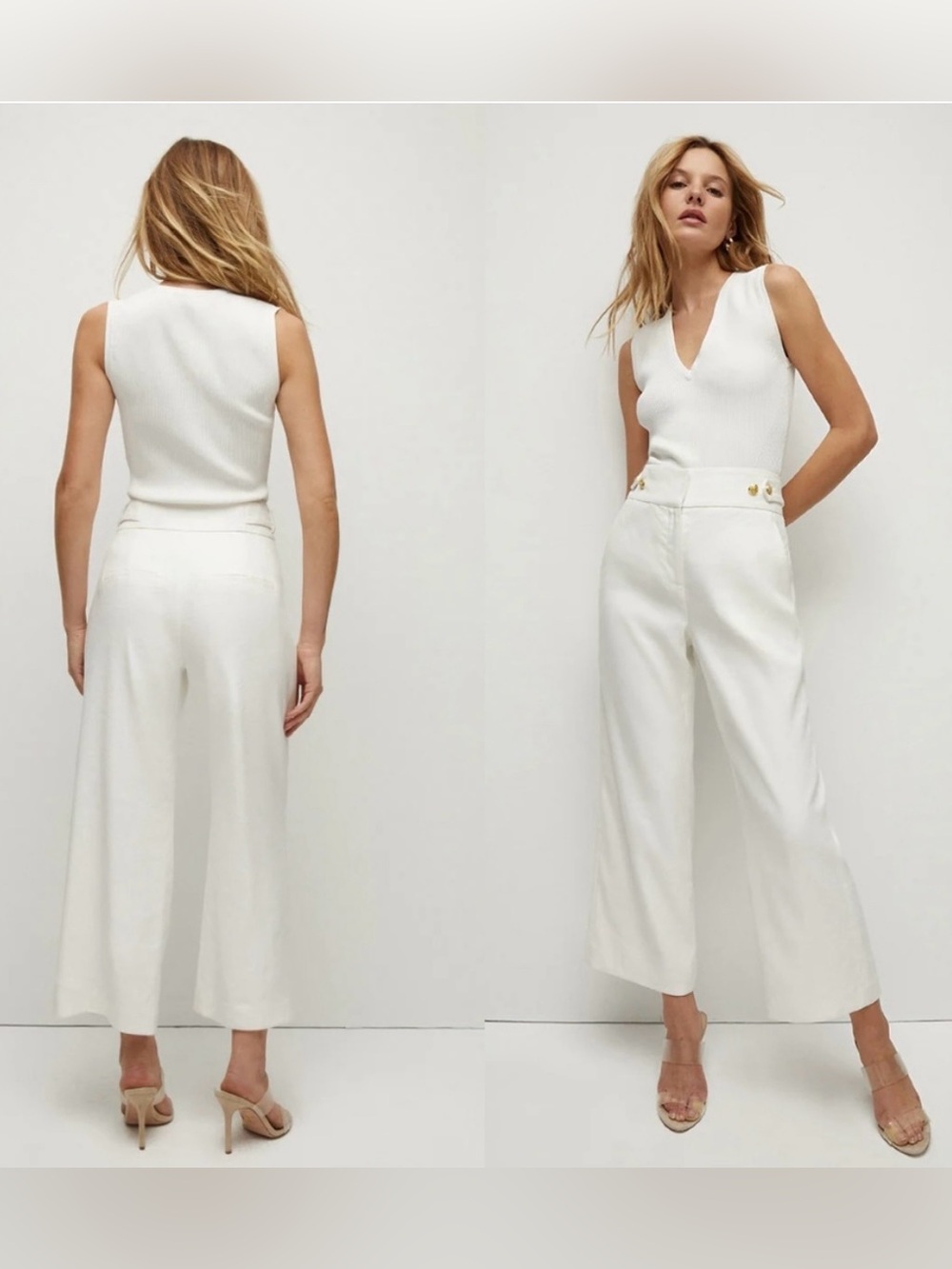 New! Veronica Beard Aubrie Ivory Cropped Wide-Leg Pants with Gold Buttons🤍 6 NWT